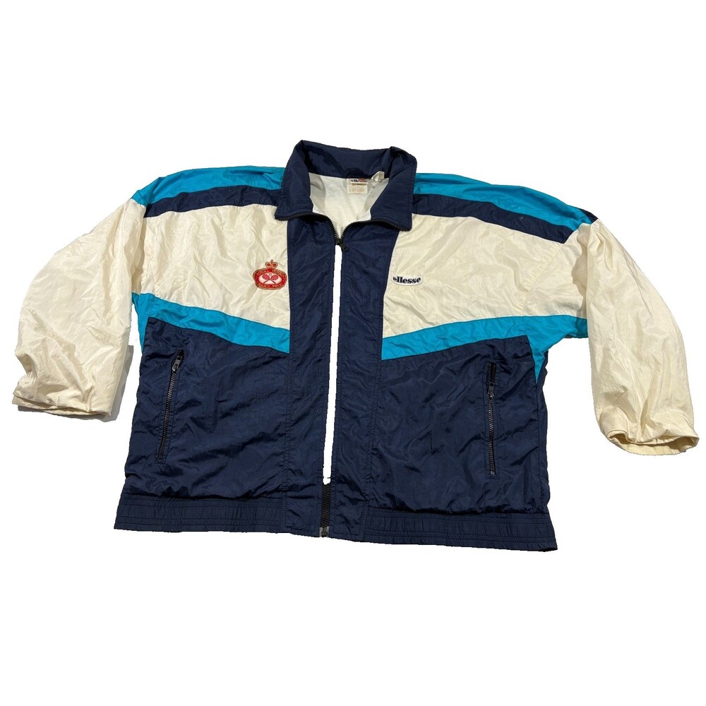 VTG 70s Ellesse Royal Tennis Grand Prix Tracksuit Nylon Jacket Zip Mens Blue 2XL